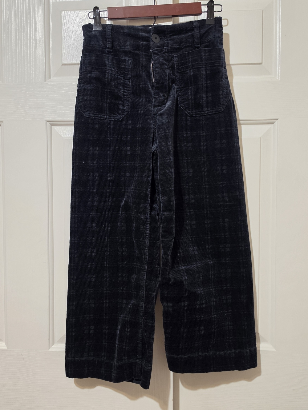 Maeve The Colette Black Plaid Wide-Leg Corduroy Crop Pants Sz 28